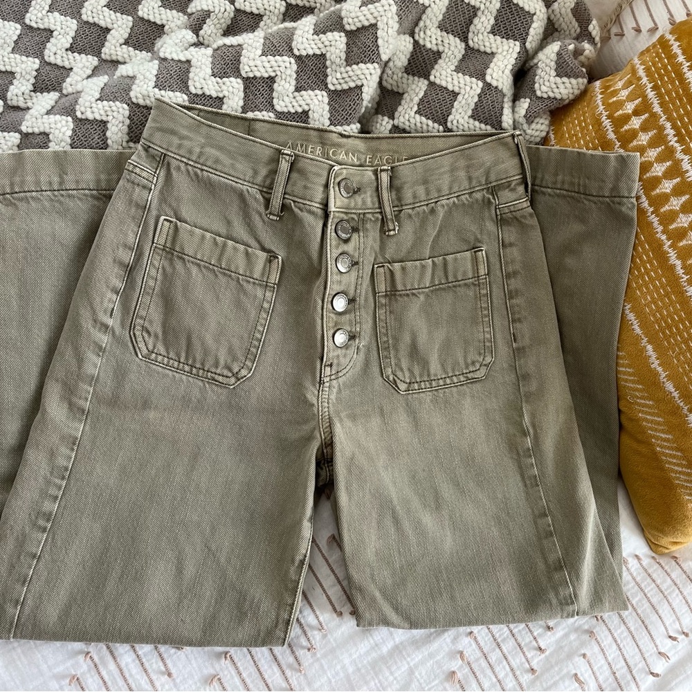 American eagle green/grey wide leg crop jeans size2